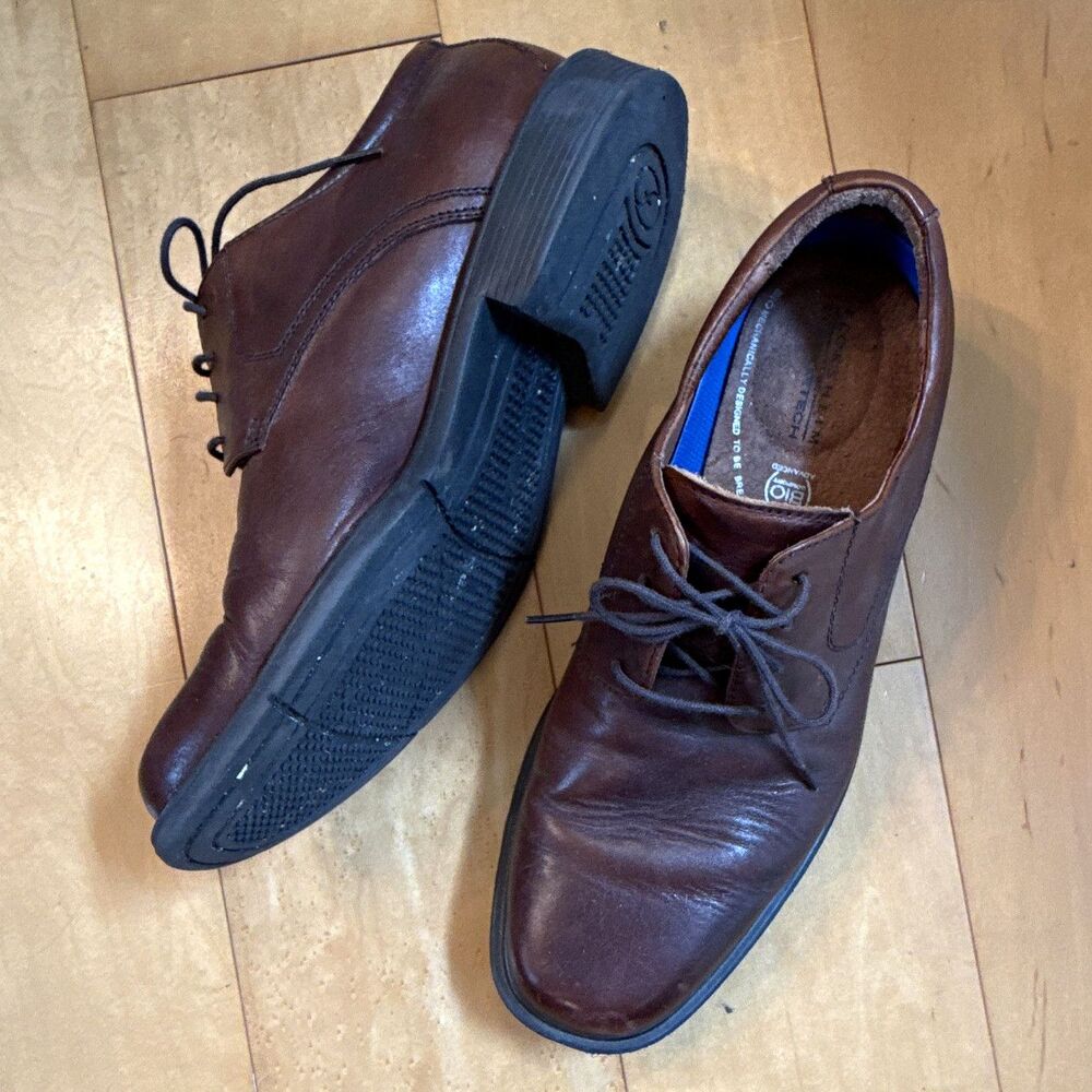 Florsheim Comfortech Brown Leather Derby Dress Shoes Lace-Up Square Toe 9 D